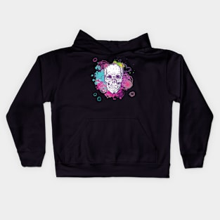 Colorful skull with flowers Kids Hoodie